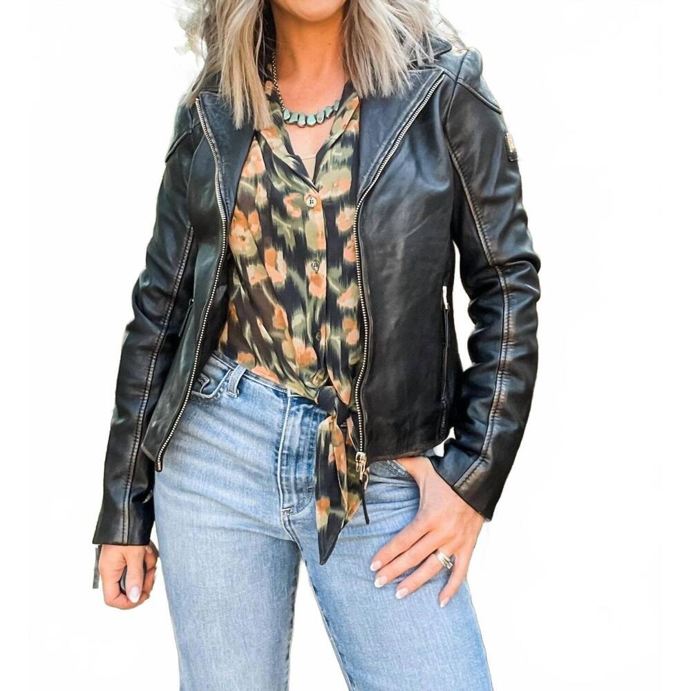 NEW MAURITIUS olivia leather jacket - plus in vintage black